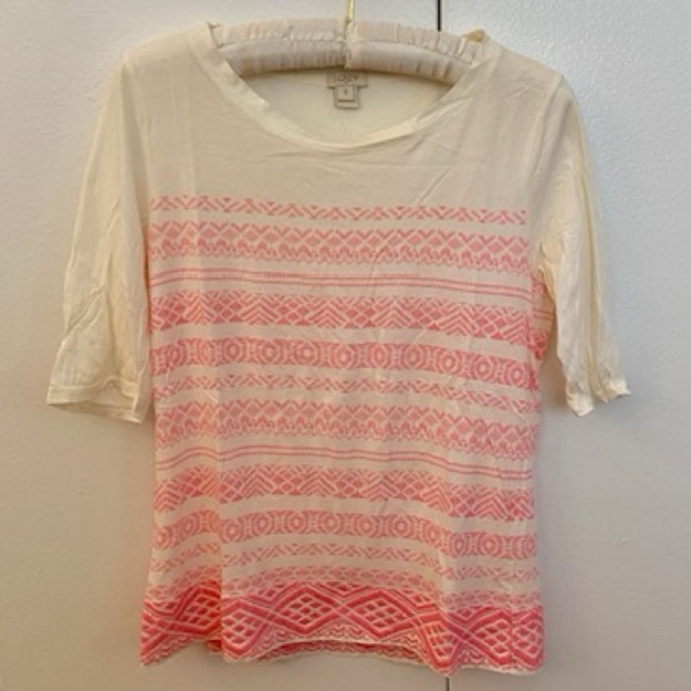 J. Crew 3/4 length sleeve pink graphic T-shirt